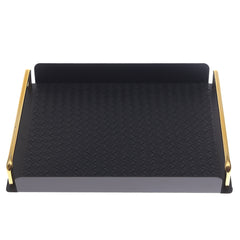 Luxury Small Leather Tray – Black Textured Finish with Gold Handles | Elegant Serving & Organizer Tray (Model 6-2