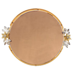Luxurious Round Floral Accent Vanity Dish / Catchall Tray – Gold & Silver Metal Detailing
