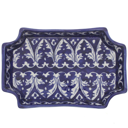 Blue Pottery Curve Wavy Rectangle Platter – Handcrafted Ceramic Serving Tray (2F2 Design)