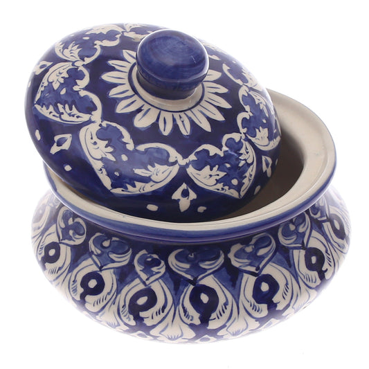 Blue Pottery Handi with Lid – Medium Size Traditional Ceramic Serving Bowl (Multi-Design)