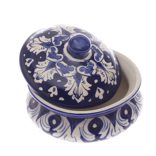 Blue Pottery Handi with Lid – Small Size Traditional Ceramic Serving Bowl (Multi-Design)