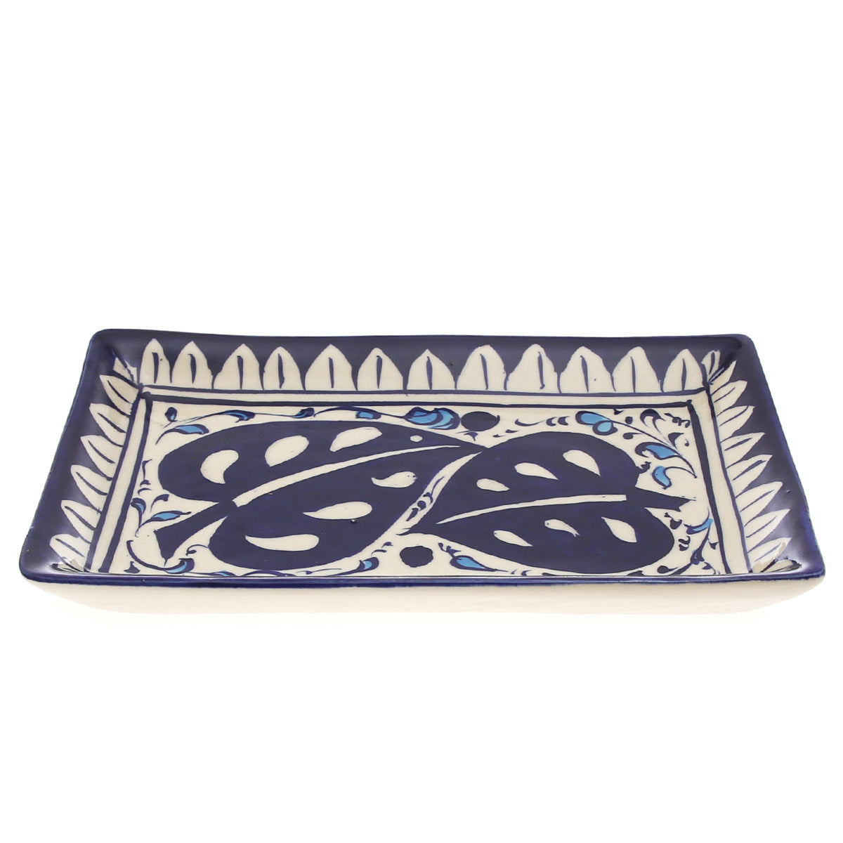 Blue Pottery Rectangle Platter – Small Handcrafted Ceramic Serving Tray (2FF2 Design)