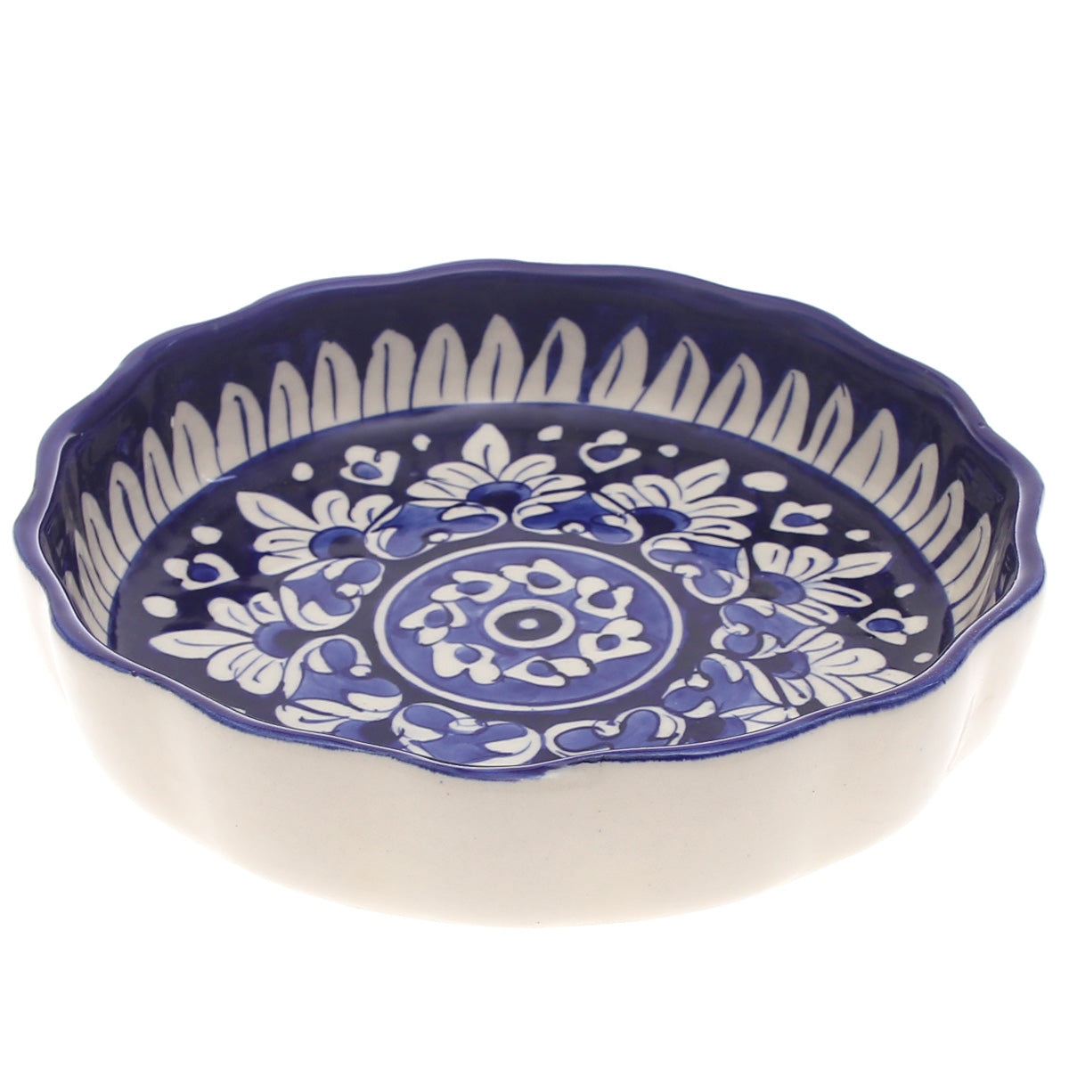 Blue Pottery Round Wavy Dish – Large Handcrafted Ceramic Serving Bowl (7773EE Design)