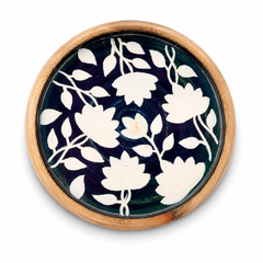 Blue Bloom Single Coaster Naqshi Art White Butti Small – Decorative Table Coaster
