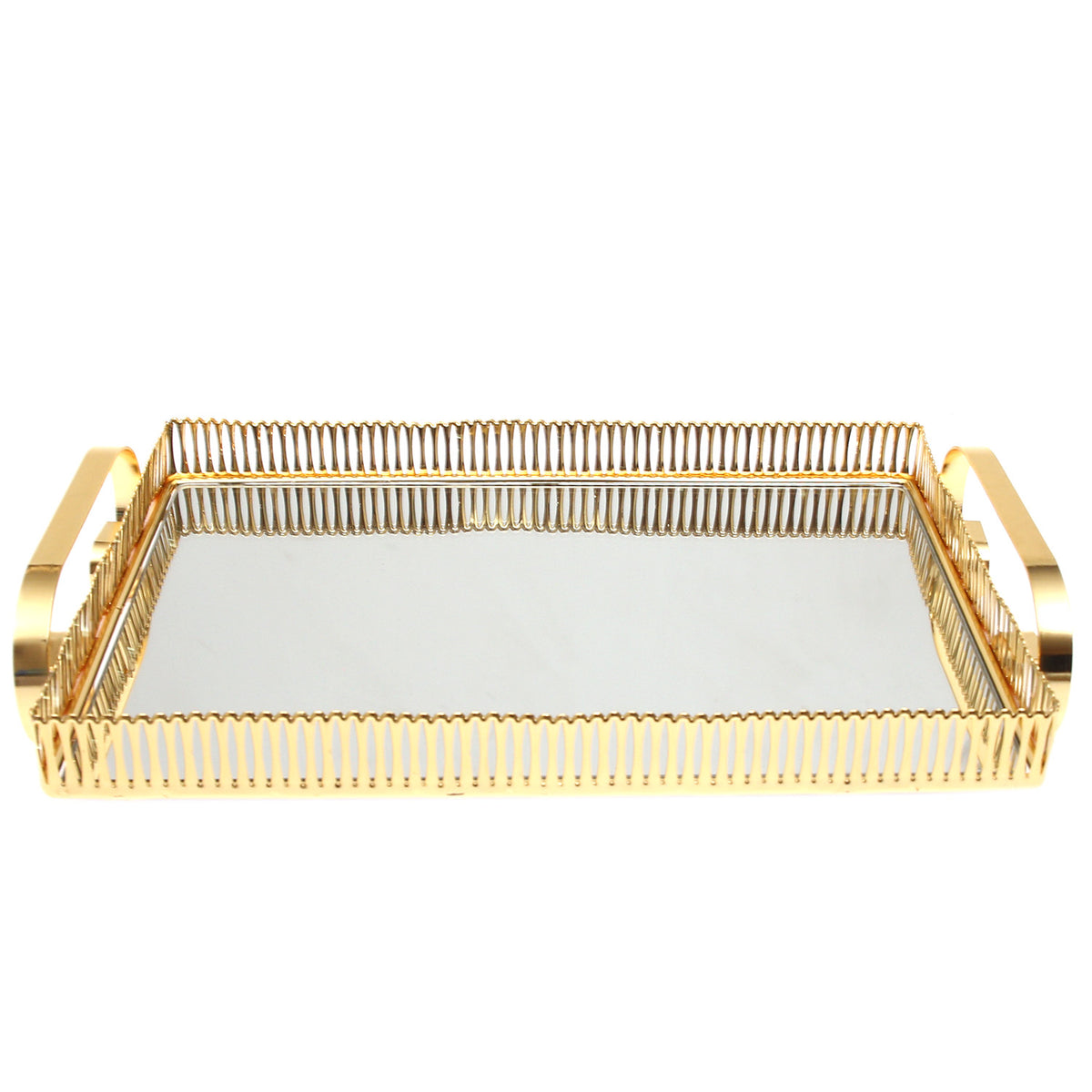 Golden Rectangular Iron &amp; Glass Decorative Tray