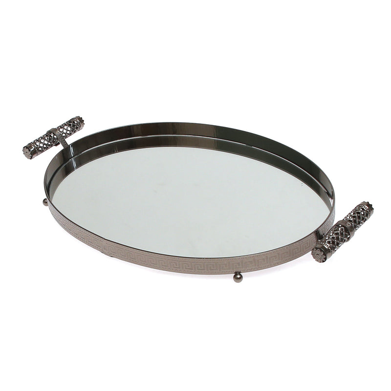 Grey Oval Iron &amp; Glass Decorative Tray - Habitt