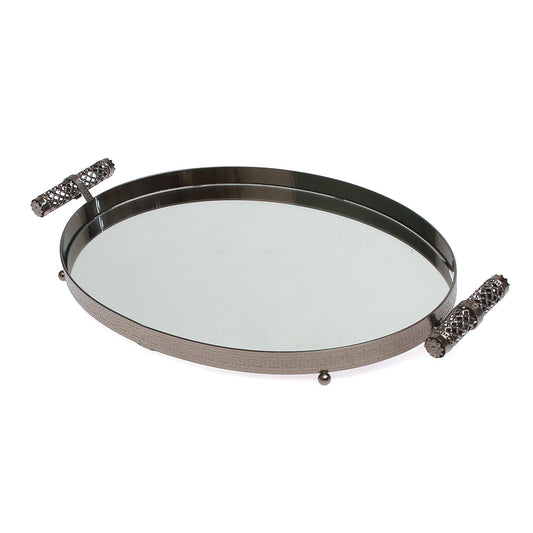 Grey Oval Iron &amp; Glass Decorative Tray