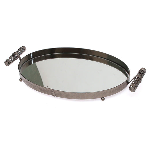 Grey Oval Iron &  Glass Decorative Tray – D2630-B