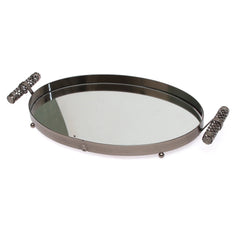 Grey Oval Iron &  Glass Decorative Tray – D2630-B - Habitt