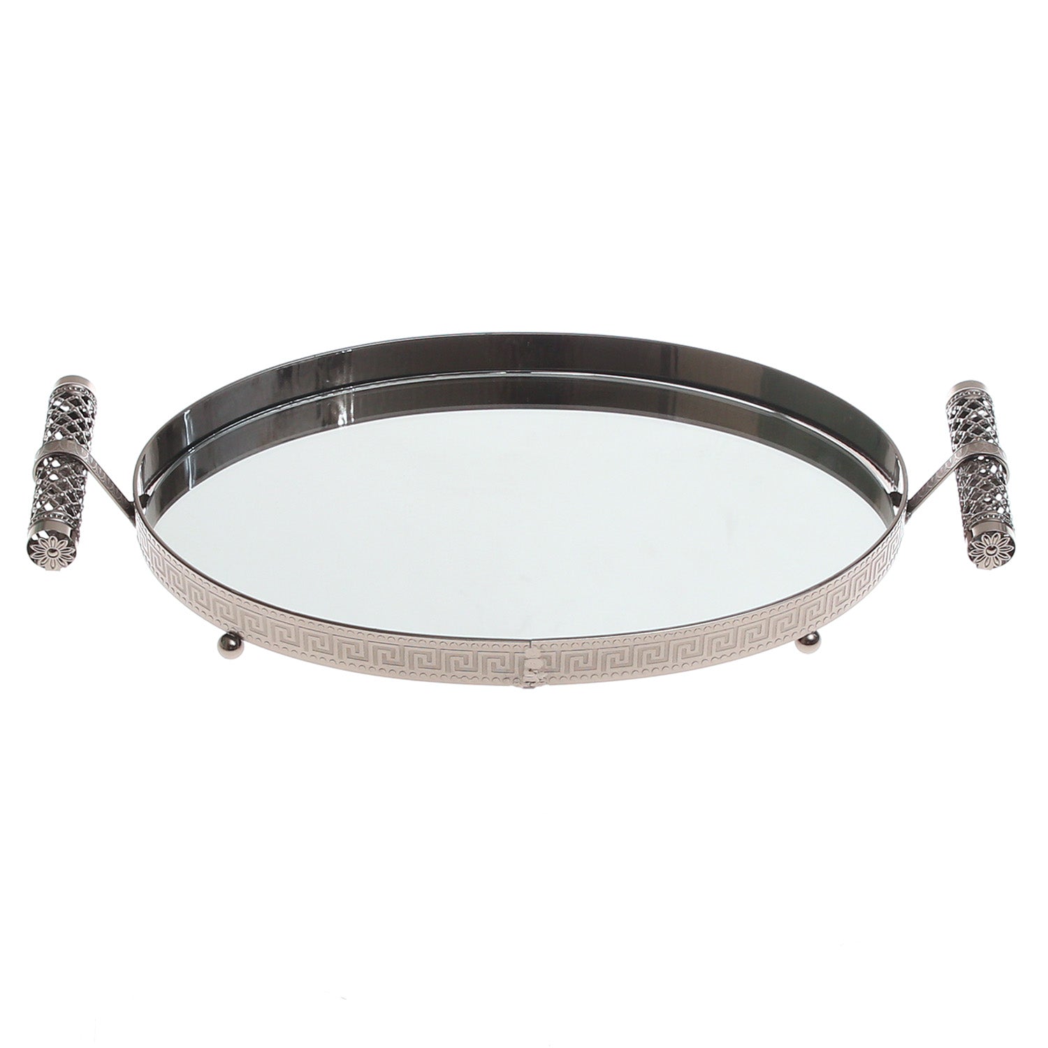 Grey Oval Iron & Glass Decorative Tray – D2630-C - Habitt