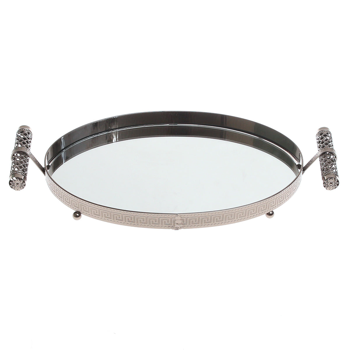Grey Oval Iron & Glass Decorative Tray – D2630-C - Habitt