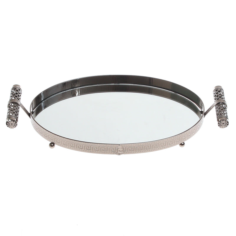 Grey Oval Iron & Glass Decorative Tray – D2630-C - Habitt