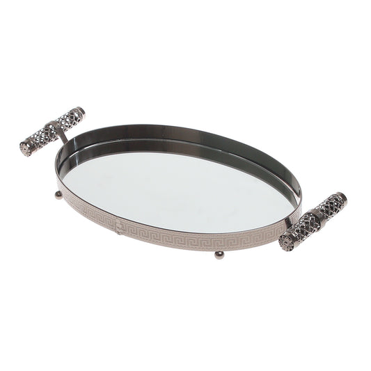 Grey Oval Iron & Glass Decorative Tray – D2630-C