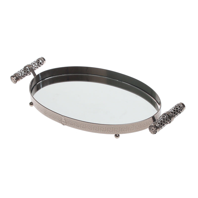 Grey Oval Iron & Glass Decorative Tray – D2630-C - Habitt