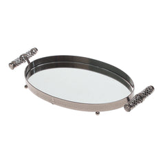 Grey Oval Iron & Glass Decorative Tray – D2630-C - Habitt