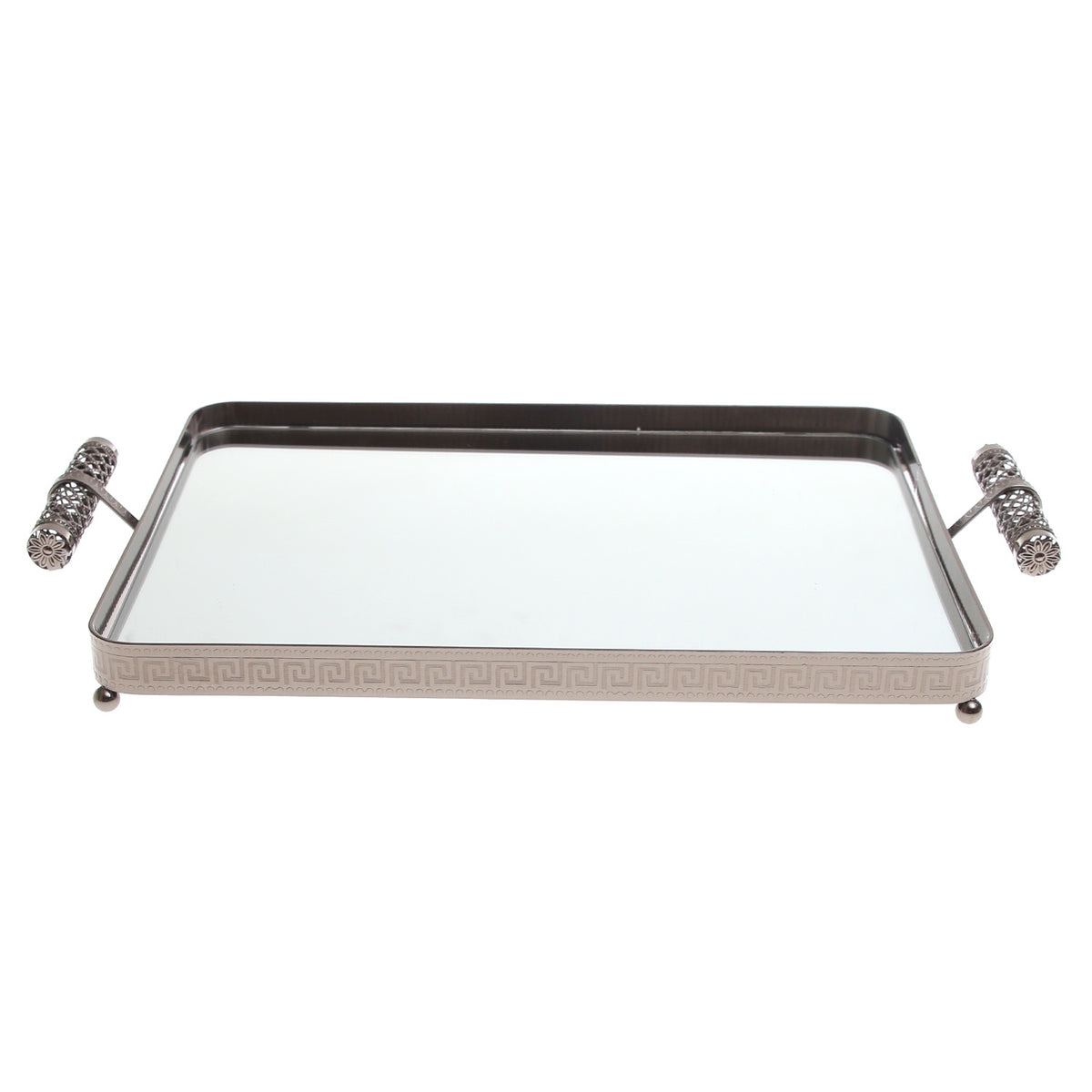 Grey Rectangular Iron & Glass Decorative Tray – D2629-A