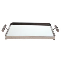 Grey Rectangular Iron & Glass Decorative Tray – D2629-A