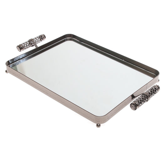 Grey Rectangular Iron & Glass Decorative Tray – D2629-A