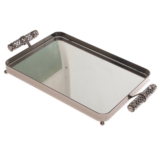 Grey Rectangular Iron & Glass Decorative Tray – D2629-B