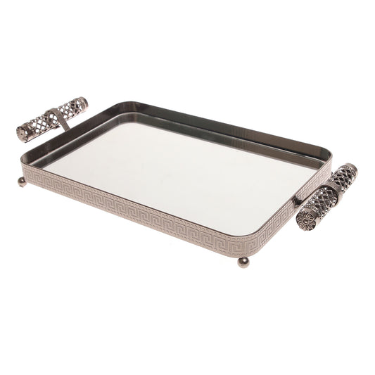 Grey Rectangular Iron & Glass Decorative Tray – D2629-C