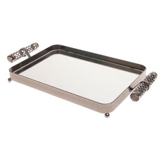 Grey Rectangular Iron & Glass Decorative Tray – D2629-C
