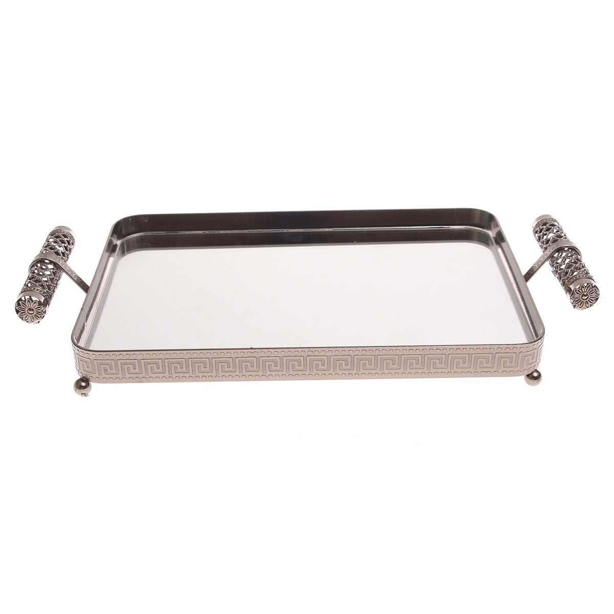 Grey Rectangular Iron & Glass Decorative Tray – D2629-C