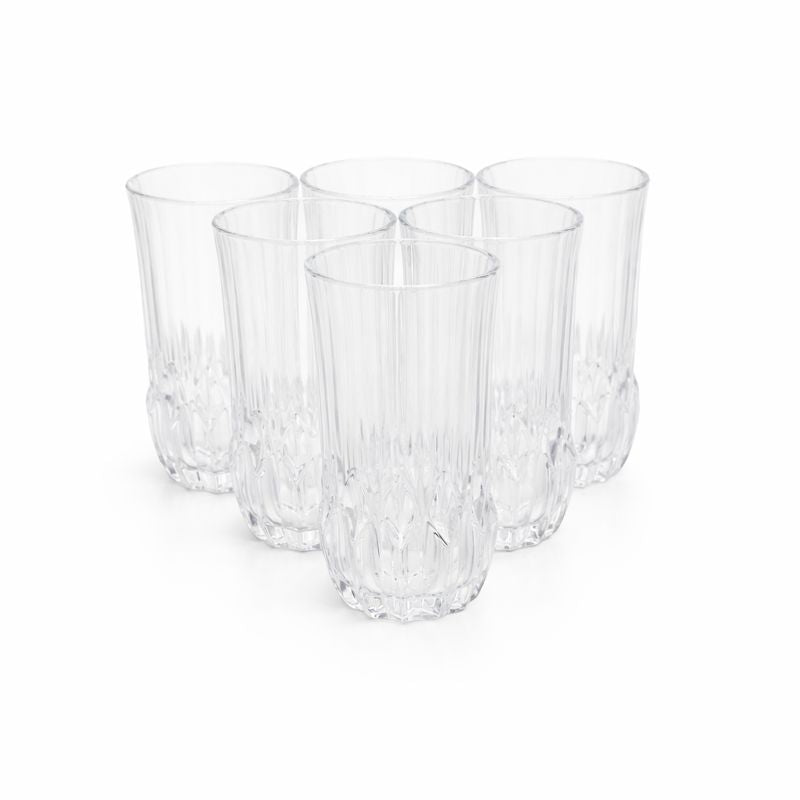 6-Piece Tall Textured Tumbler Set – Modern Clear Drinking Glasses for Water, Juice & Cocktails - Habitt
