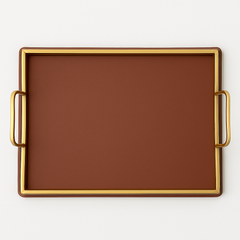Leather Tray Set of 2 – Brown with Gold Frame | Elegant Decorative Serving Trays