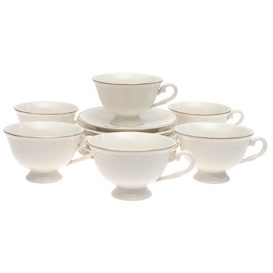12 PCS Cups & Saucers Set – White Tea Cup Set for Serving