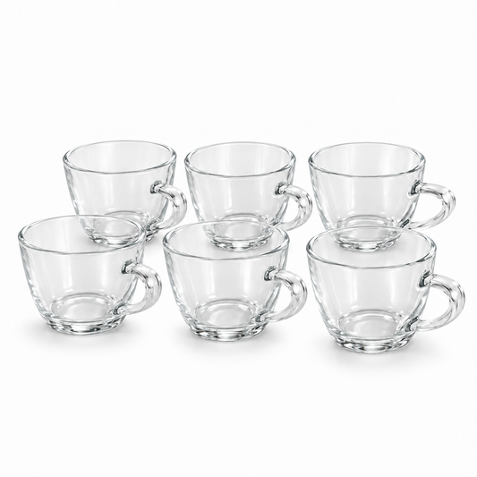 6Pcs Clear Glass Cup Set 210ml | Tea & Coffee Cups