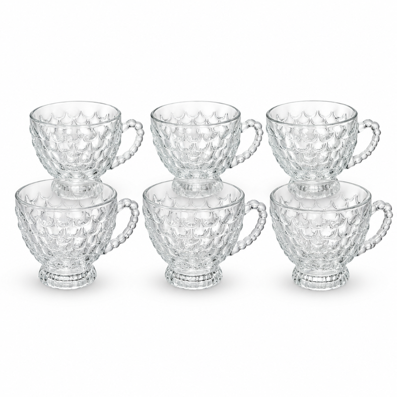 Textured Glass Cup 210ml | Decorative Tea & Coffee Cup Set