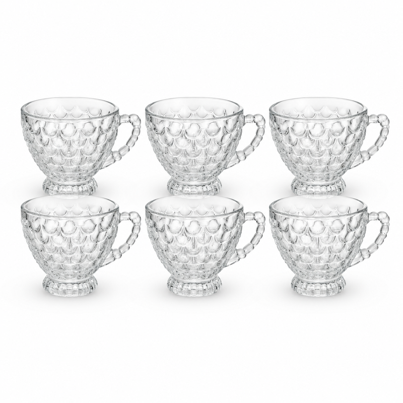 Textured Glass Cup 210ml | Decorative Tea & Coffee Cup Set