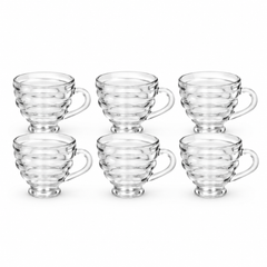 6Pcs Ribbed Glass Cup Set 210ml | Clear Tea & Coffee Cups