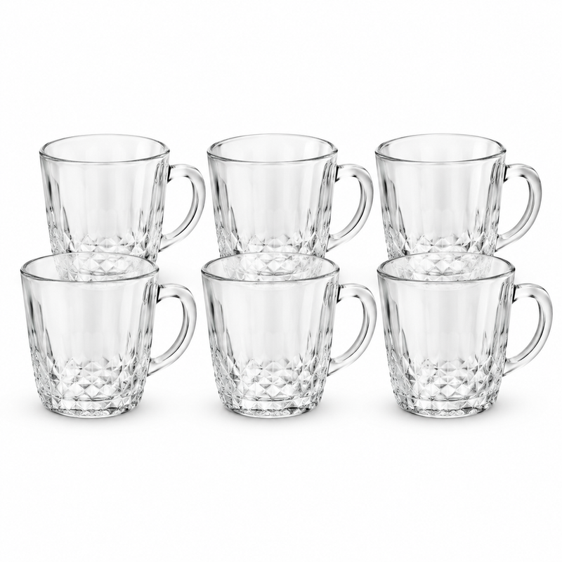 6Pcs Clear Glass Cup Set 220ml | Textured Tea & Coffee Cups