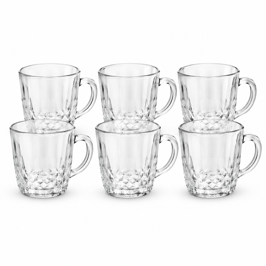 6Pcs Clear Glass Cup Set 220ml | Textured Tea & Coffee Cups