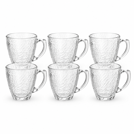 6Pcs Textured Glass Cup Set 230ml | Clear Tea & Coffee Cups