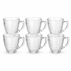 6Pcs Textured Glass Cup Set 230ml | Clear Tea & Coffee Cups