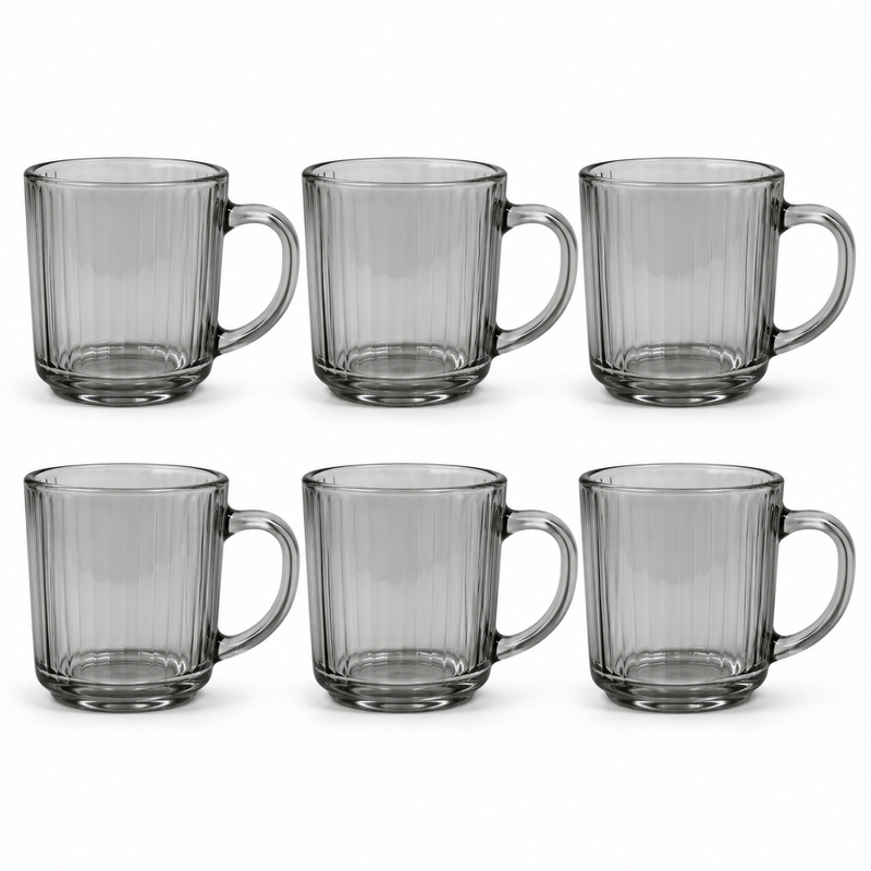 Silver Glass Cup Set 240ml – 6-Piece Clear Drinking Mugs with Handles