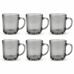 Silver Glass Cup Set 240ml – 6-Piece Clear Drinking Mugs with Handles