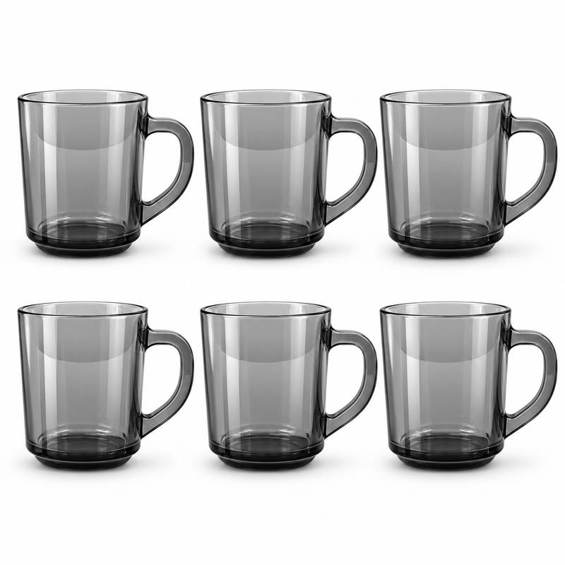 Silver Glass Cup Set 240ml – 6-Piece Clear Drinking Mugs with Handles