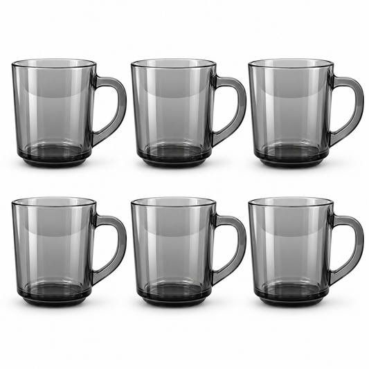 Silver Glass Cup Set 240ml – 6-Piece Clear Drinking Mugs with Handles