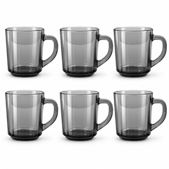 Silver Glass Cup Set 240ml – 6-Piece Clear Drinking Mugs with Handles