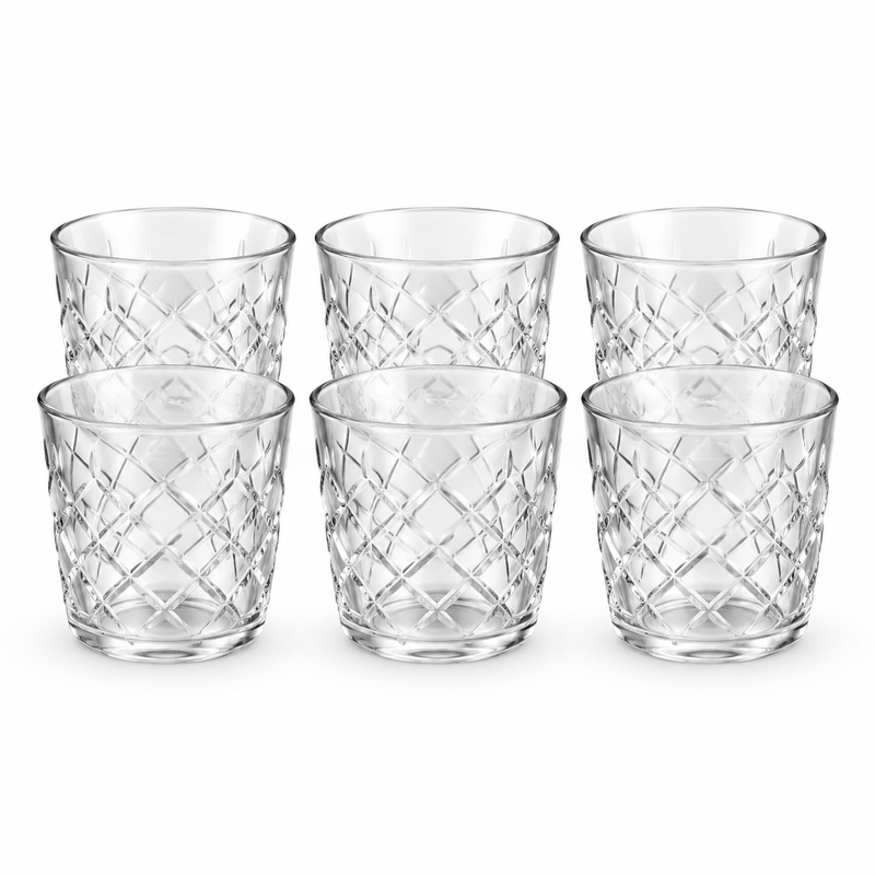 Diamond Pattern Glass Mug – 240ML – Set of 6