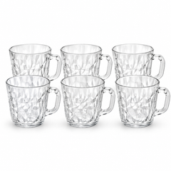 6Pcs Textured Glass Mug Set 240ml | Clear Tea & Coffee Mugs