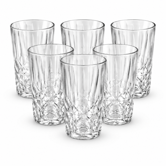 6Pcs Textured Tumbler Glass Set 280ml | Clear Drinking Glasses