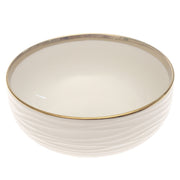 Gold Rim White Ceramic Bowl 6 Inch – Elegant Ribbed Serving Bowl - Habitt