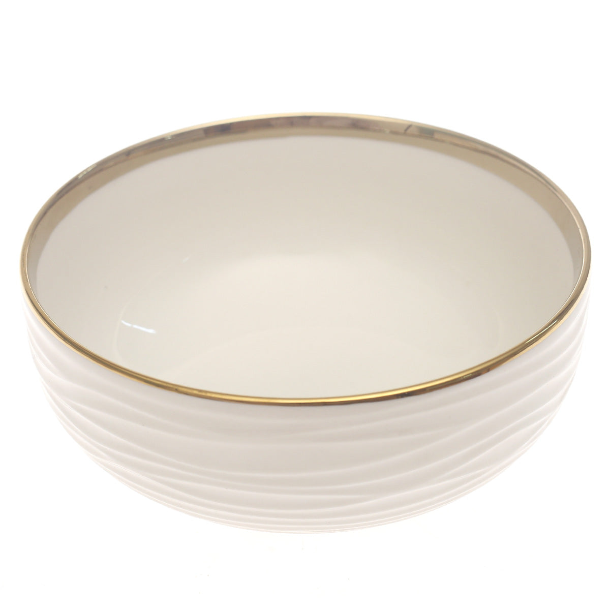Gold Rim White Ceramic Bowl 6 Inch – Elegant Ribbed Serving Bowl