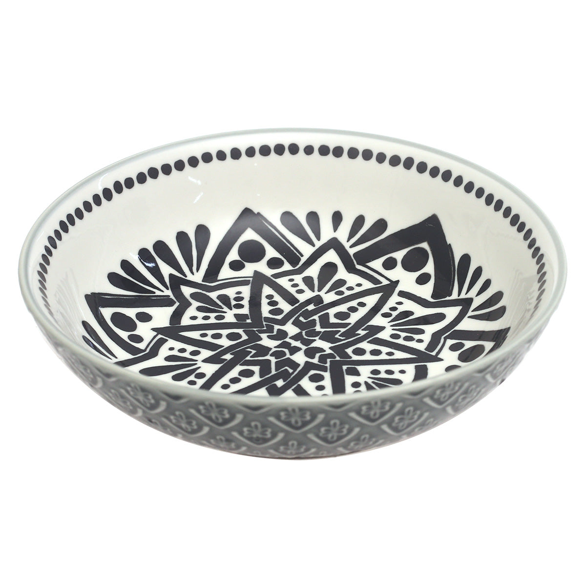 Grey Ceramic Bowl – 8 Inch Decorative Pattern Serving Bowl - Habitt