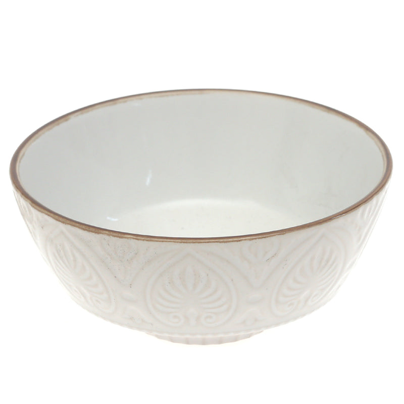 White Ceramic Bowl with Embossed Texture – 6 Inch Elegant Serving & Décor Bowl - Habitt