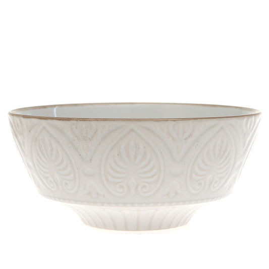 White Ceramic Bowl with Embossed Texture – 6 Inch Elegant Serving & Décor Bowl